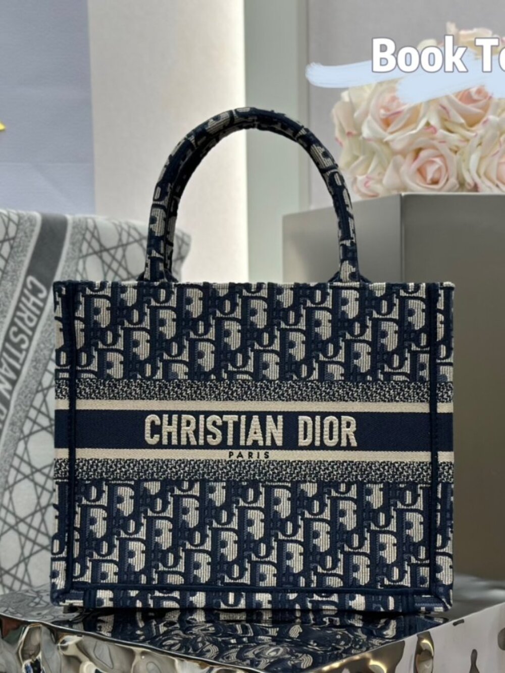 Dior Book Tote in Blue Oblique Embroidery
